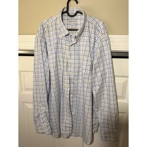 PETER MILLAR Long Sleeve Button Down Cotton Shirt WHITE PINK & BLUE PLAID XXL